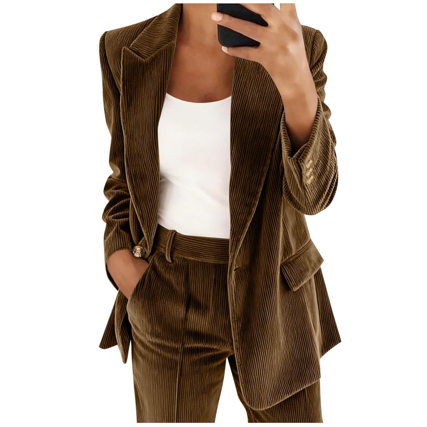 Womens Winter Corduroy Blazers Jackets Dressy Casual Ribbed Long Sleeve Lapel Fashion Work Business Outerwear