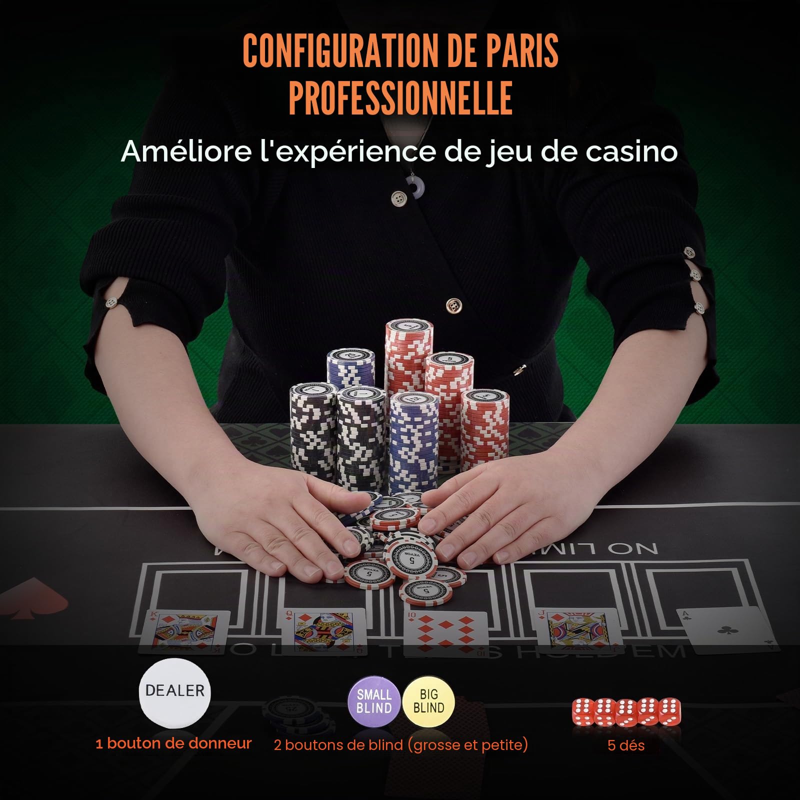 VEVOR Mallette de Poker 500 Jetons de Poker en Plastiques et Alu 11,5 g 40 x 3,3 mm avec 2 Jeux de Cartes 1 Bouton de Croupier et 2 Boutons Blind pour Blackjack Texas Jeux de Hasard Casino à Domicile