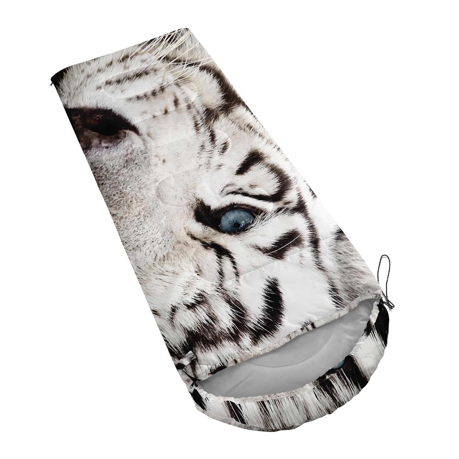 AILONEN White Tiger Camping Sleeping Bags,3 Season Warm and Cool Weather,Lightweight,Waterproof,Safari Animal Tiger Sleeping Bags for Kids Boys Girls Adults,Traveling,and Outdoors