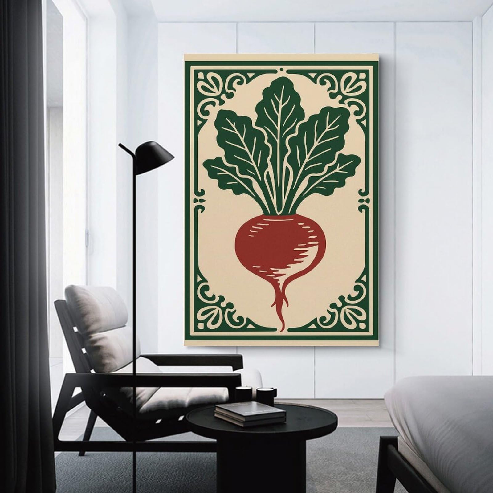Junmoney Beetroot Illustration with Decorative Frame Decorative Canvas Print, 12x18inch(30x45cm), for Hallway, Entryway Or Landing, Home Artwork for First Impressions
