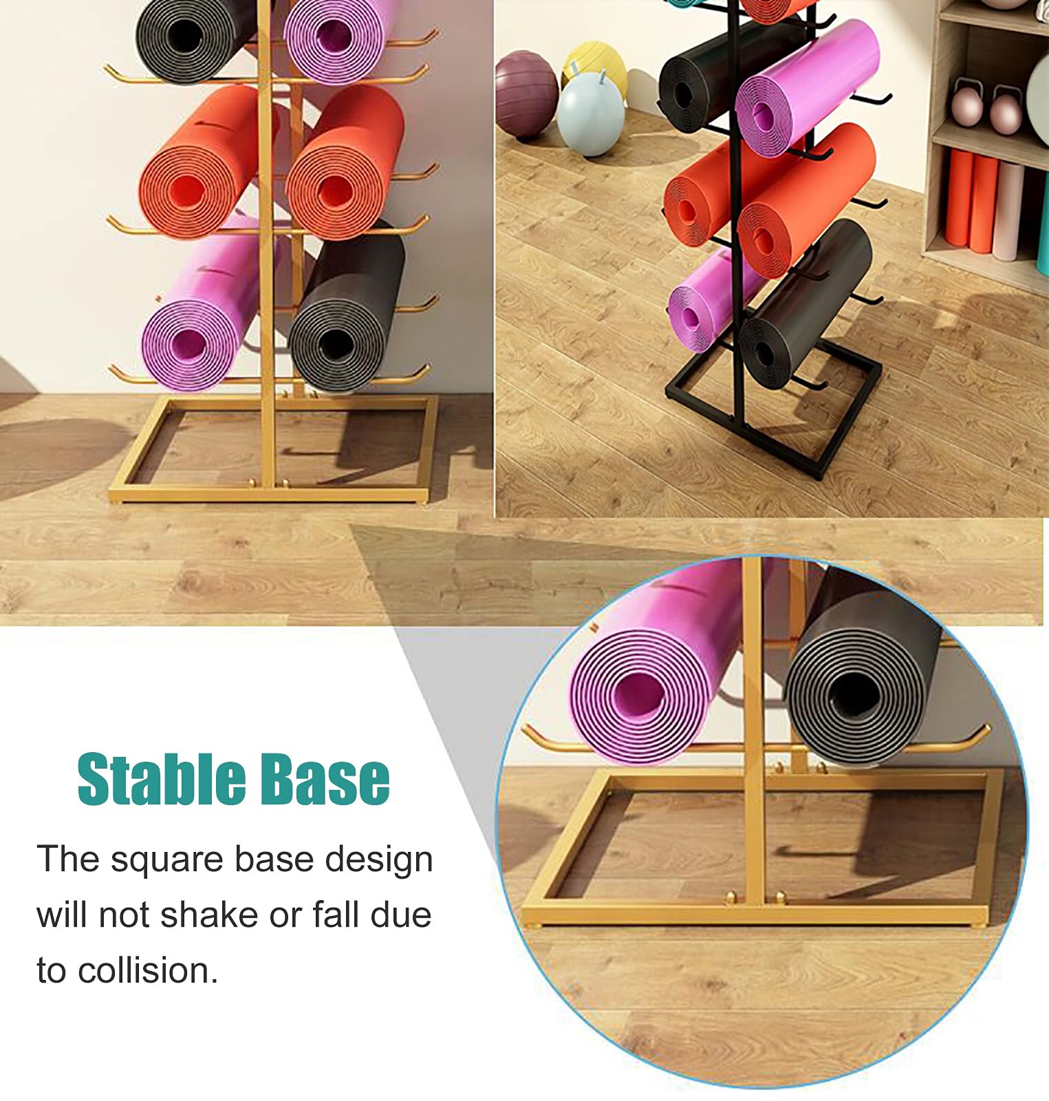 Soporte para Esterilla de Yoga, Estante Vertical de 5 Niveles, Gran Capacidad para Gimnasio en casa, Organizador de Rodillos de Espuma y Toallas, Estante metálico para Esterilla de Yoga (mar
