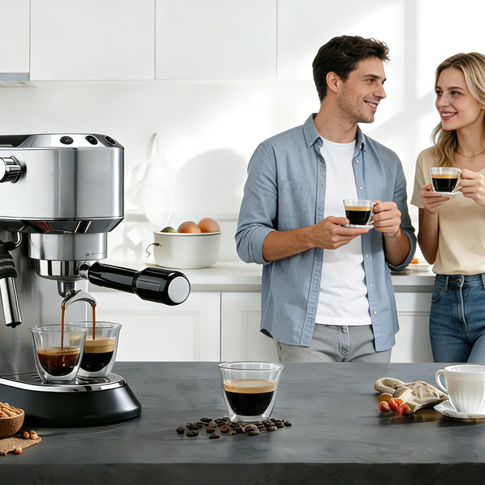 Porte-filtre 51mm 3 Oreilles à Double Bec en Acier Inoxydable - Compatible Delonghi Dedica EC685 EC680 EC785 - Poignée ABS Ergonomique - Noir