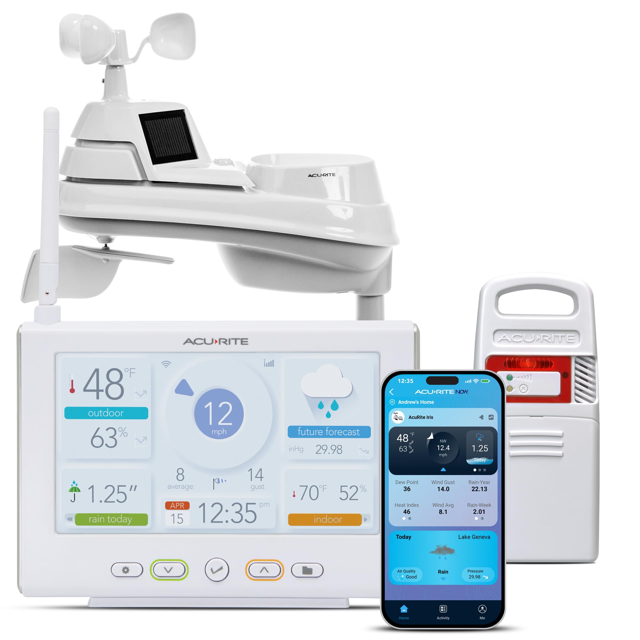 AcuRite Iris Wireless Weather Station with HD Direct-to-Wi-Fi Display, Lightning Sensor, Indoor/Outdoor Temperature and Humidity, Wind Speed/Direction, Rain Gauge, and Barometer (01532M), White-image-6