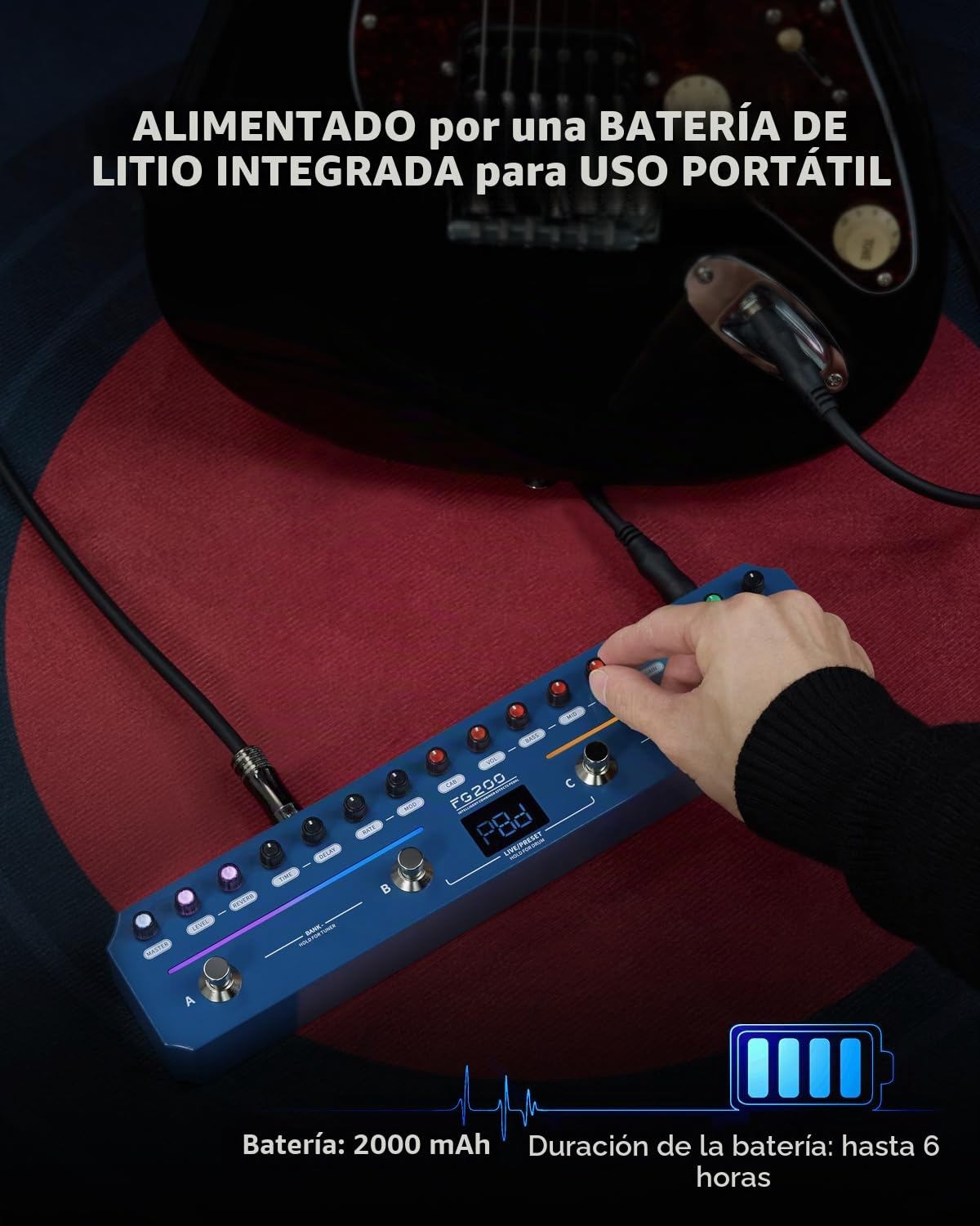 FLAMMA FG200 Pedal de guitarra inteligente multiefectos con 52 modelos, 5 BOOST, 16 CAB, 7 efectos, 9 IR, 40 preajustes y 40 ritmos