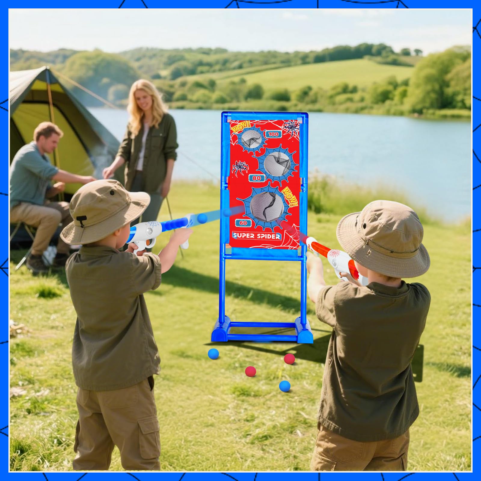 DX DA XIN Giochi di Tiro al Bersaglio per Bambini Include 2 Pistole Giocattolo 18 Proiettili di Schiuma per Ragazzi Compleanno Regalo di Natale Giocattoli per Bambini 3-12 Anni Bersaglio da Tiro Ragno