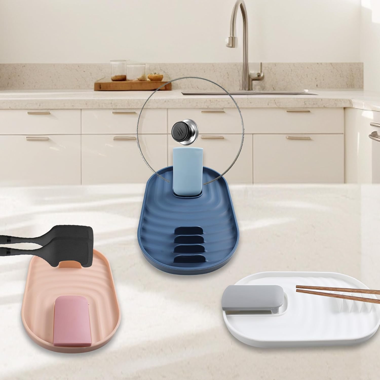 Foldable Spoon Rest with Pot Lid Holder, Green image 2