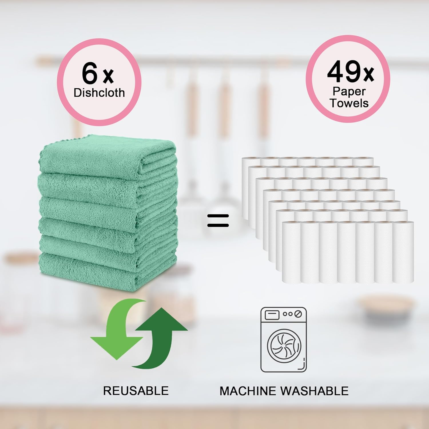 kimteny Kitchen Cloth Dish Towels, 13x28 Inches Premium Dishcloths, Super Absorbent Coral Velvet Microfiber Cleaning Cloths, Fast Drying Rags for Washing Dishes (13x28-6 Pack, Green) - Image 5