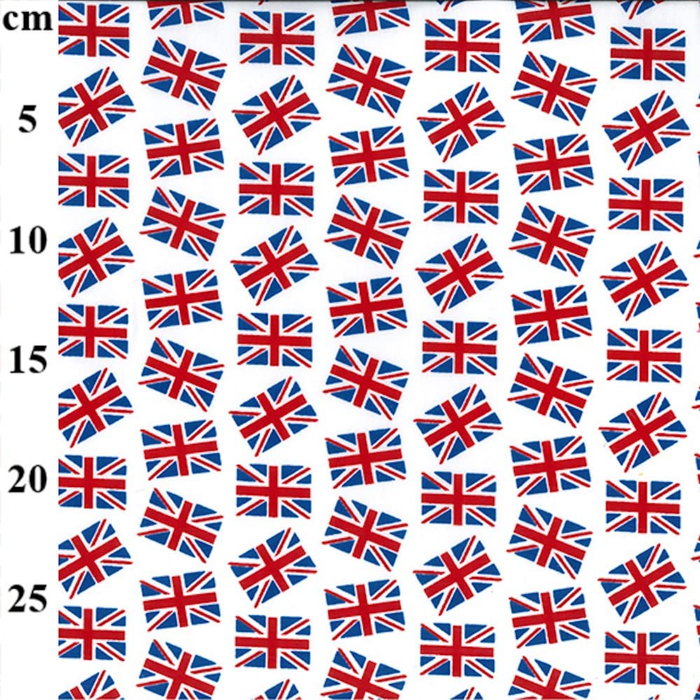 Polycotton Fabric White Union Jack Flags British UK - Per Metre