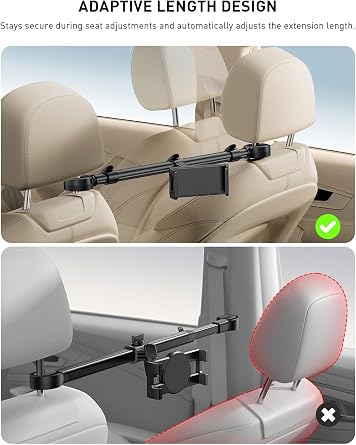 Tryone Car Headrest Tablet Holder for iPad: [Front & Rear Flip Mount] Adjustable Back Seat Tablet TV Portable Screen Holder, Car Road Trip Essentials for Kids Compatible with 4.7-16.1 Devices