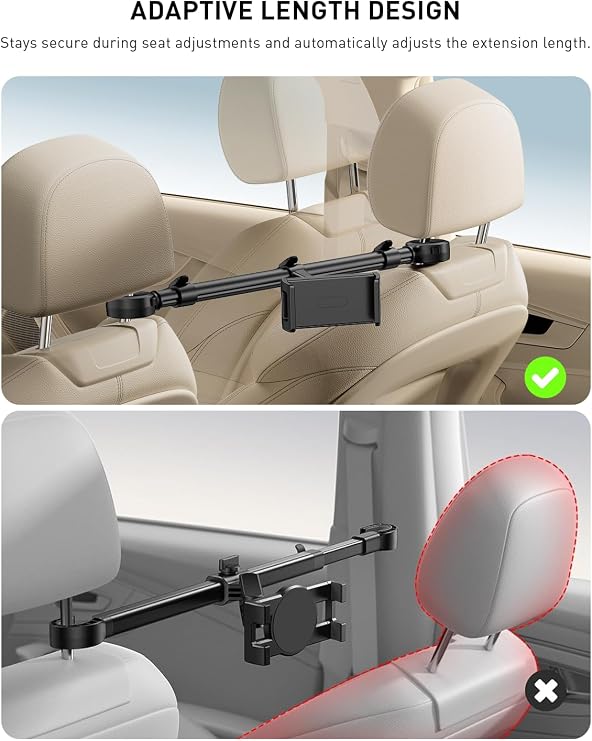 Tryone Car Headrest Tablet Holder for iPad: [Front & Rear Flip Mount] Adjustable Back Seat Tablet TV Portable Screen Holder, Car Road Trip Essentials for Kids Compatible with 4.7-16.1 Devices