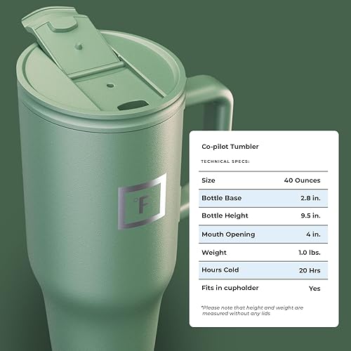 Miniatura 48 de IRON °FLASK Co-Pilot Taza térmica con popote y tapas abatibles, botella con asa para bebidas calientes o frías, a prueba de fugas, para agua o café