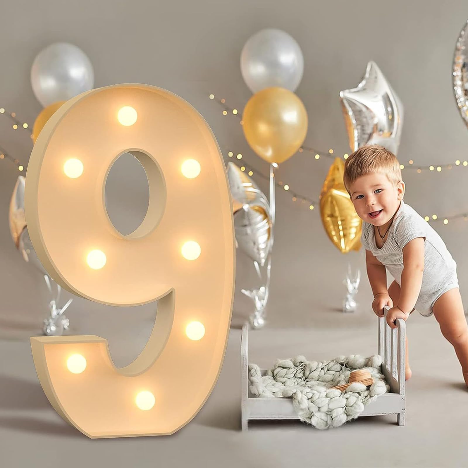 Decorazione per feste, 1,2 m, con numeri luminosi, con luci a LED, per casa, feste, bar, matrimoni, festival, compleanni, regali di Natale, decorazione, numero 9