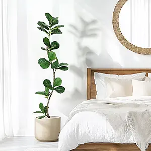 GarveeHome Artificial Fiddle Leaf Fig Tree - 5FT Fake Plant with Black Nursery Planter, Large Fake Tree for Home or Office Decor - Artificial Plants Indoor Outdoor,Housewarming Gift