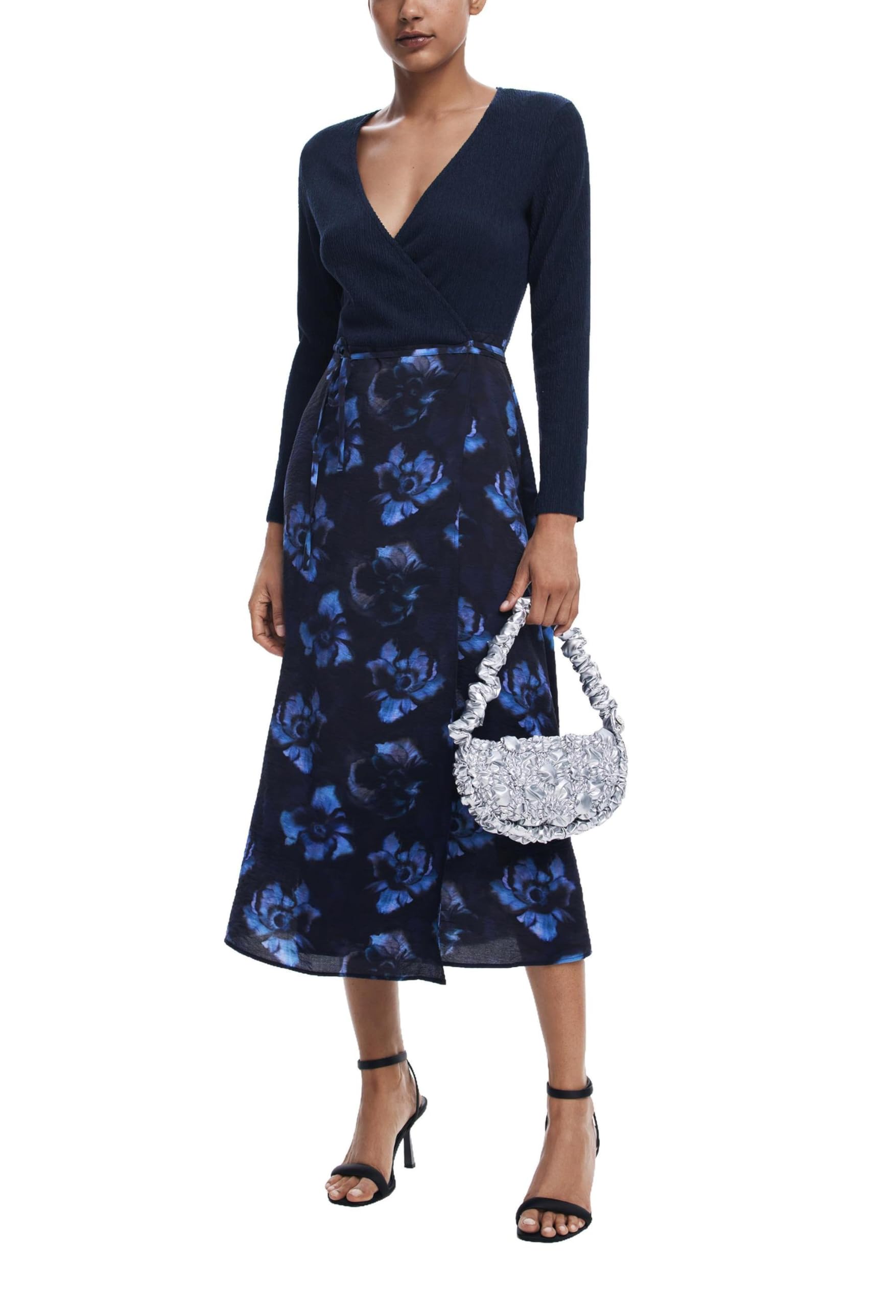 Desigual Damen Blau Kombiniertes Midikleid, L