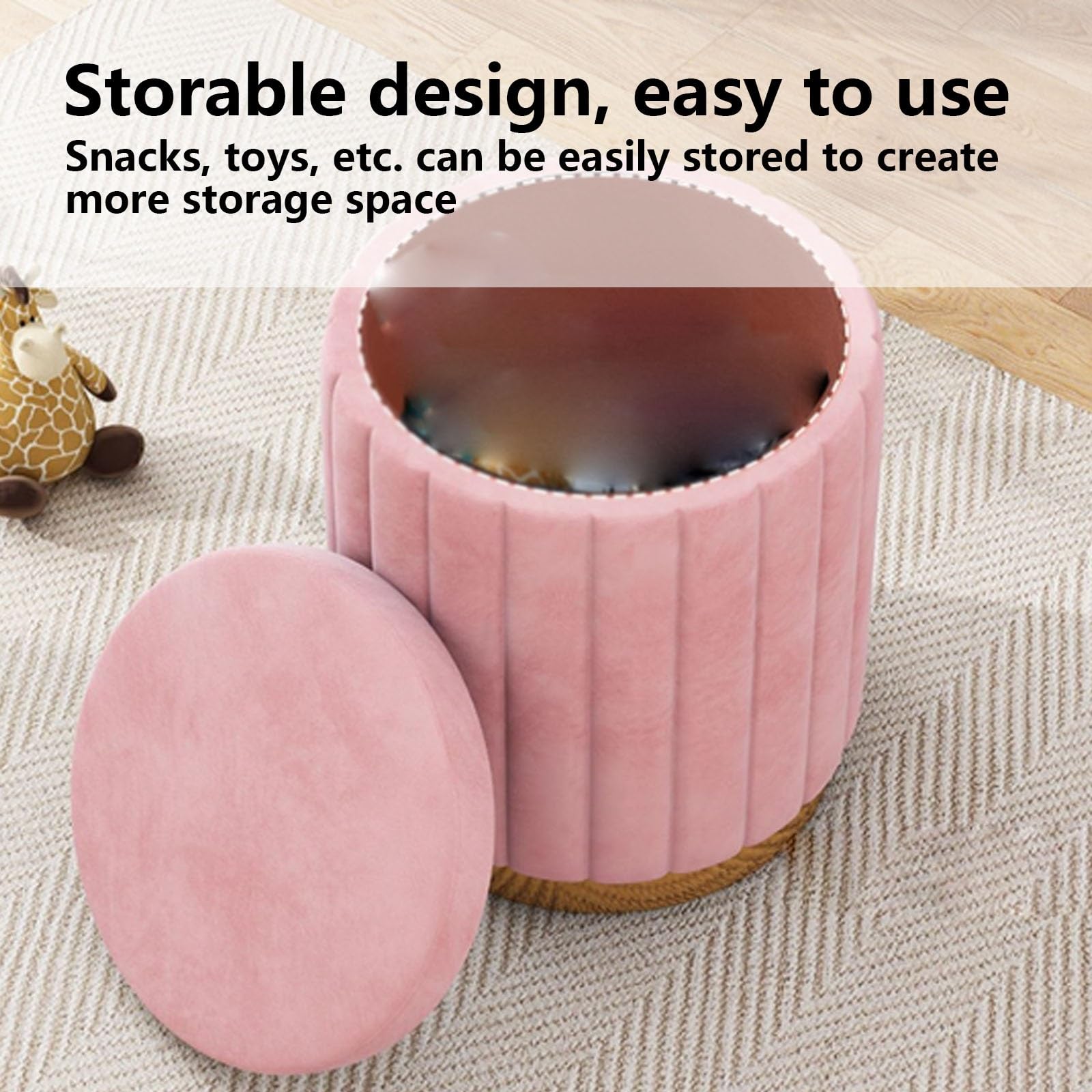Pouf Basso Rotondo in Pelle, Sgabello da toeletta in Spugna, Sgabello Carino Creativo e alla Moda, Pouf Contenitore Rotondo in Velluto, poggiapiedi Rotondo, per Camera da Letto, so