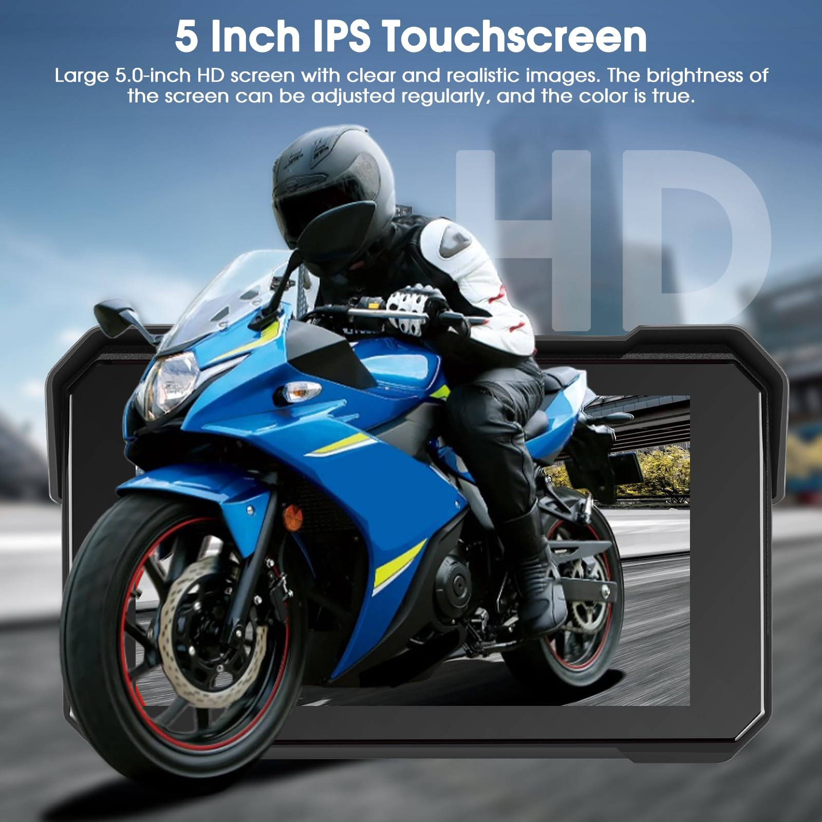 Navigatore Moto Wireless con Apple CarPlay Android Auto, IP68, Touchscreen 5 Pollici HD, GPS, Bluetooth 5.0