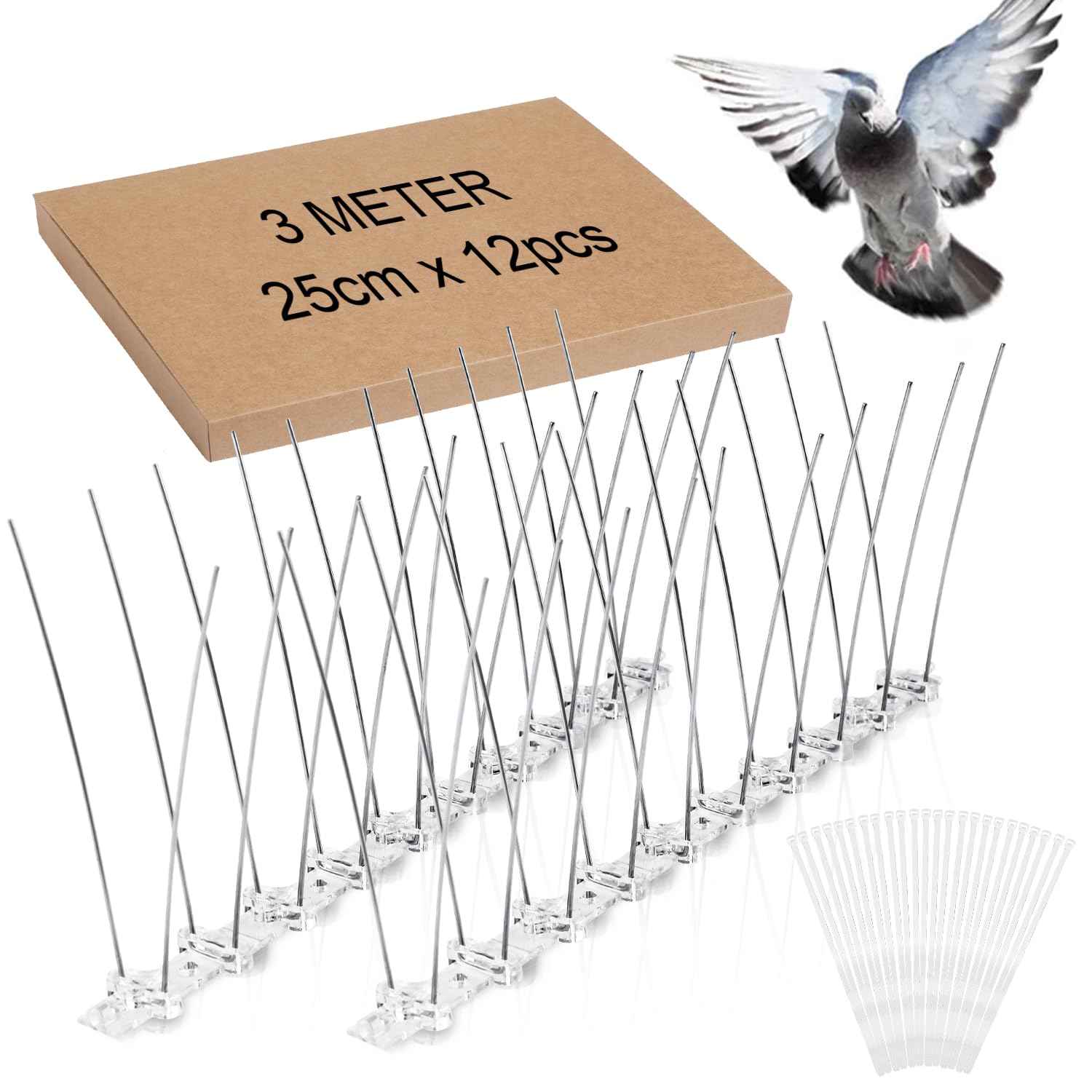 AOKKR Pic Anti-Pigeon en Acier Inoxydable 3.5 Mètres, Pack de 14 Pique Anti-Oiseaux pour