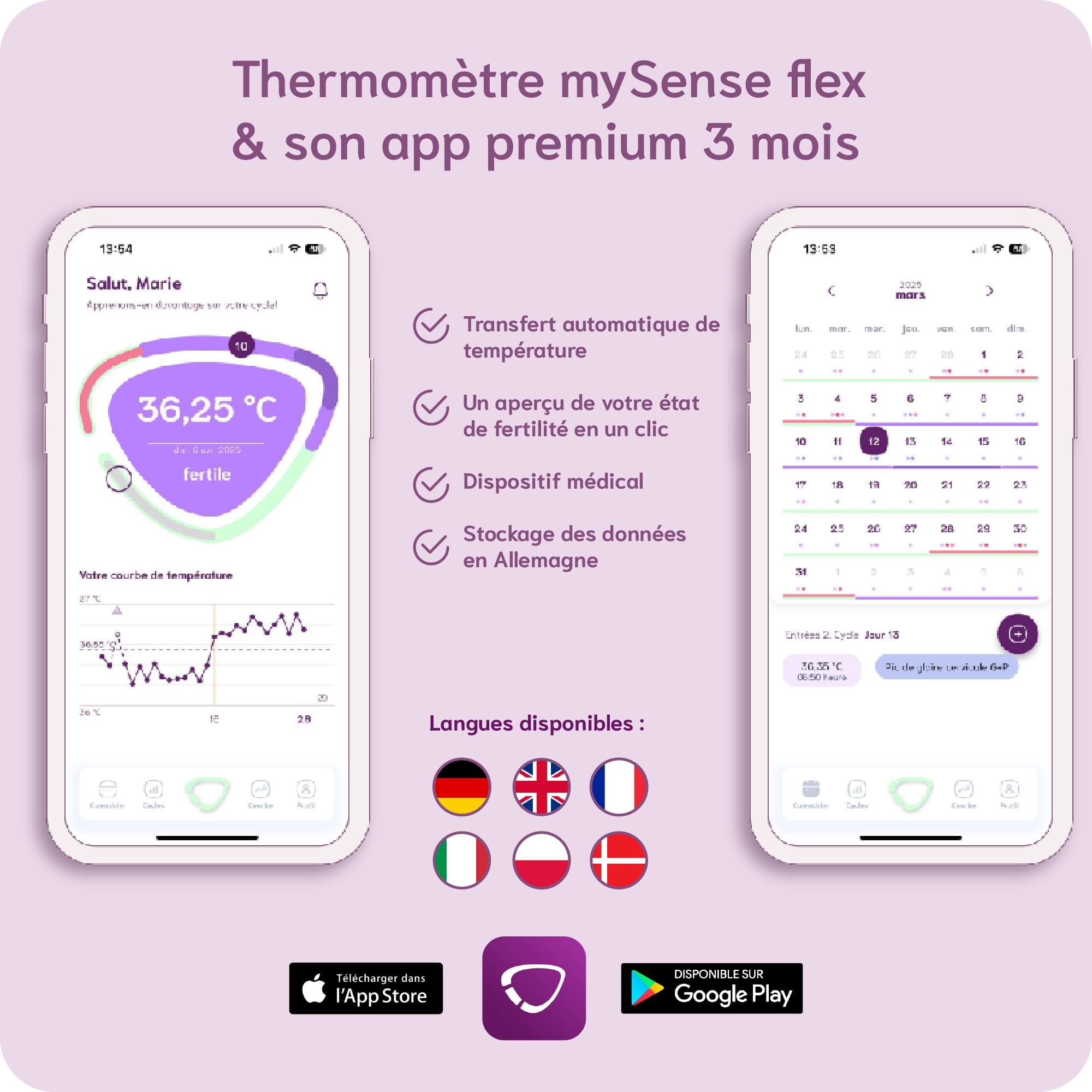 Cyclotest MySense Flex Thermomètre Basal Connecté | Accès app premium pendant 3 mois avec transfert automatique de la température