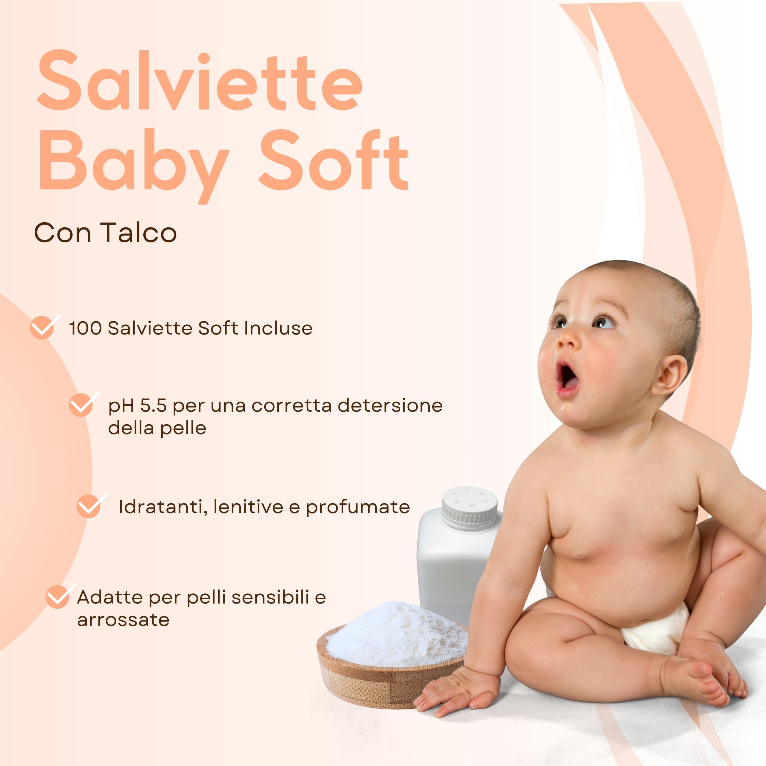 Toallitas Baby con talco, para pieles sensibles, sin alcohol, delicadas con la piel, pH 5,5, delicadamente perfumadas, 1200 unidades (12 paquetes)