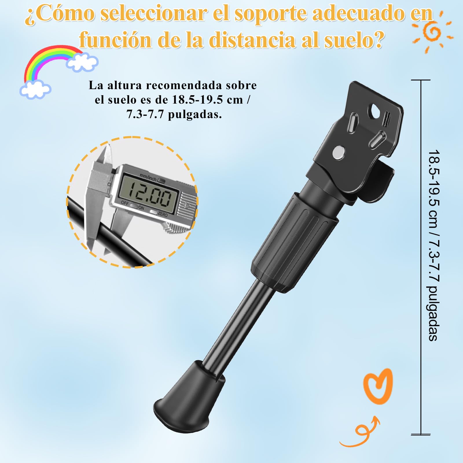 SEISSO Caballete Bicicleta 12-20 Pulgadas, Pata de Cabra Bicicleta, Soporte Retroceso con pie Goma Antideslizante, para Bicicleta de Montaña 12" 14" 16" 18" 20"
