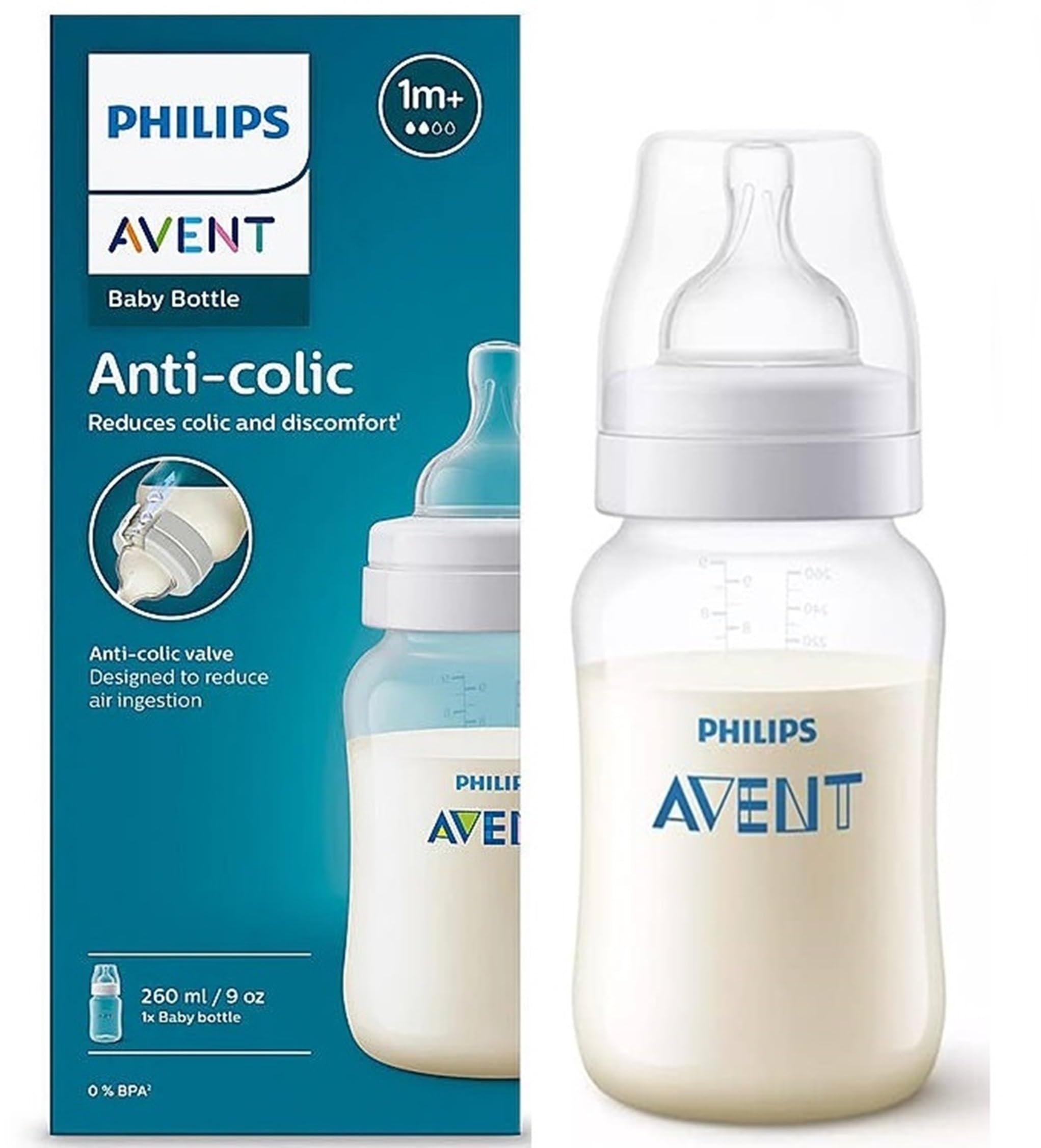 AVENT Philips Anti - Colic Baby Plastic Feeding Bottles| 9 Oz / 260 Ml - Pack of 1| Scy 103/10