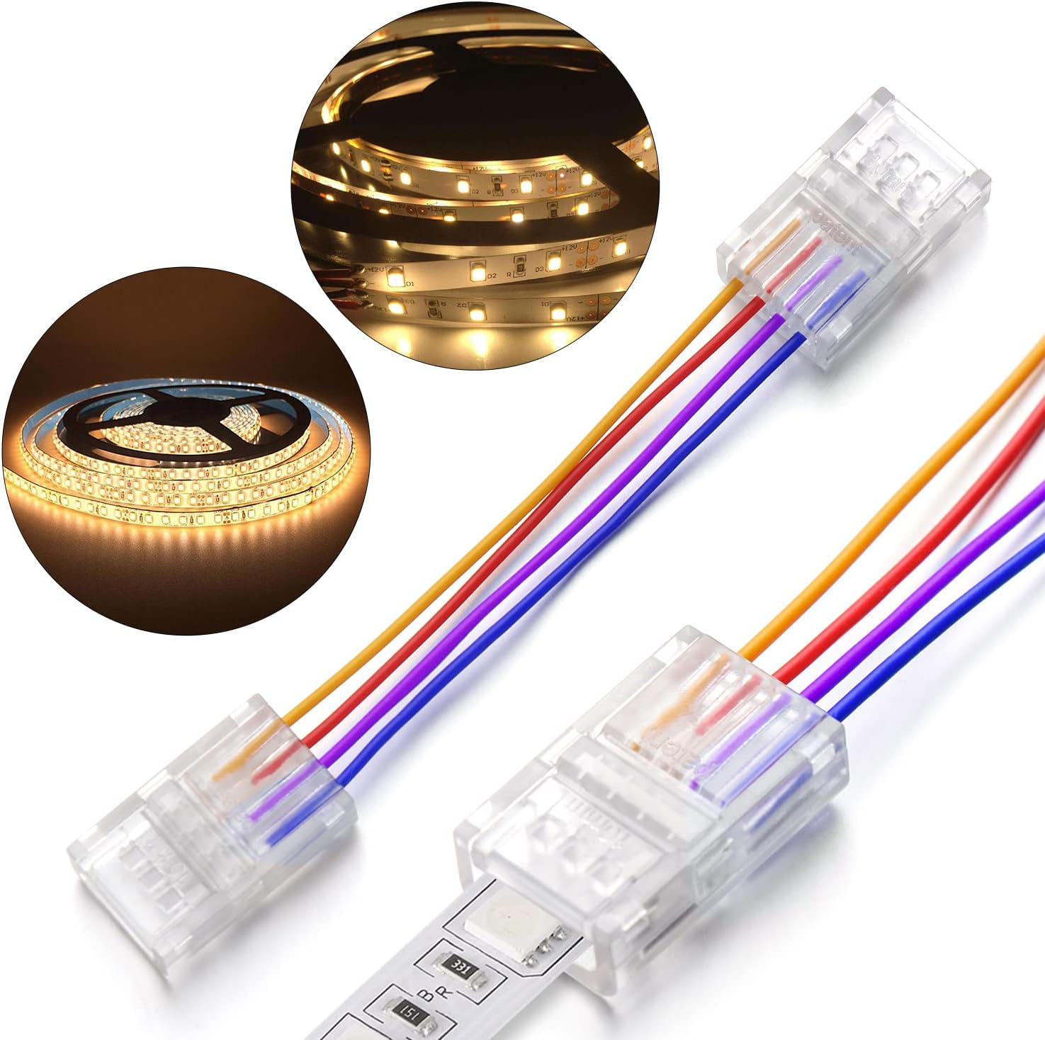 20Pcs 4-Pin 10mm RGB LED Light Strip Connectors Strip to Wire Quick Connector LED Extension, Waterproof Transparent LED Adapter Connectors for Track Lighting Connector 5V 12V 24V - - 