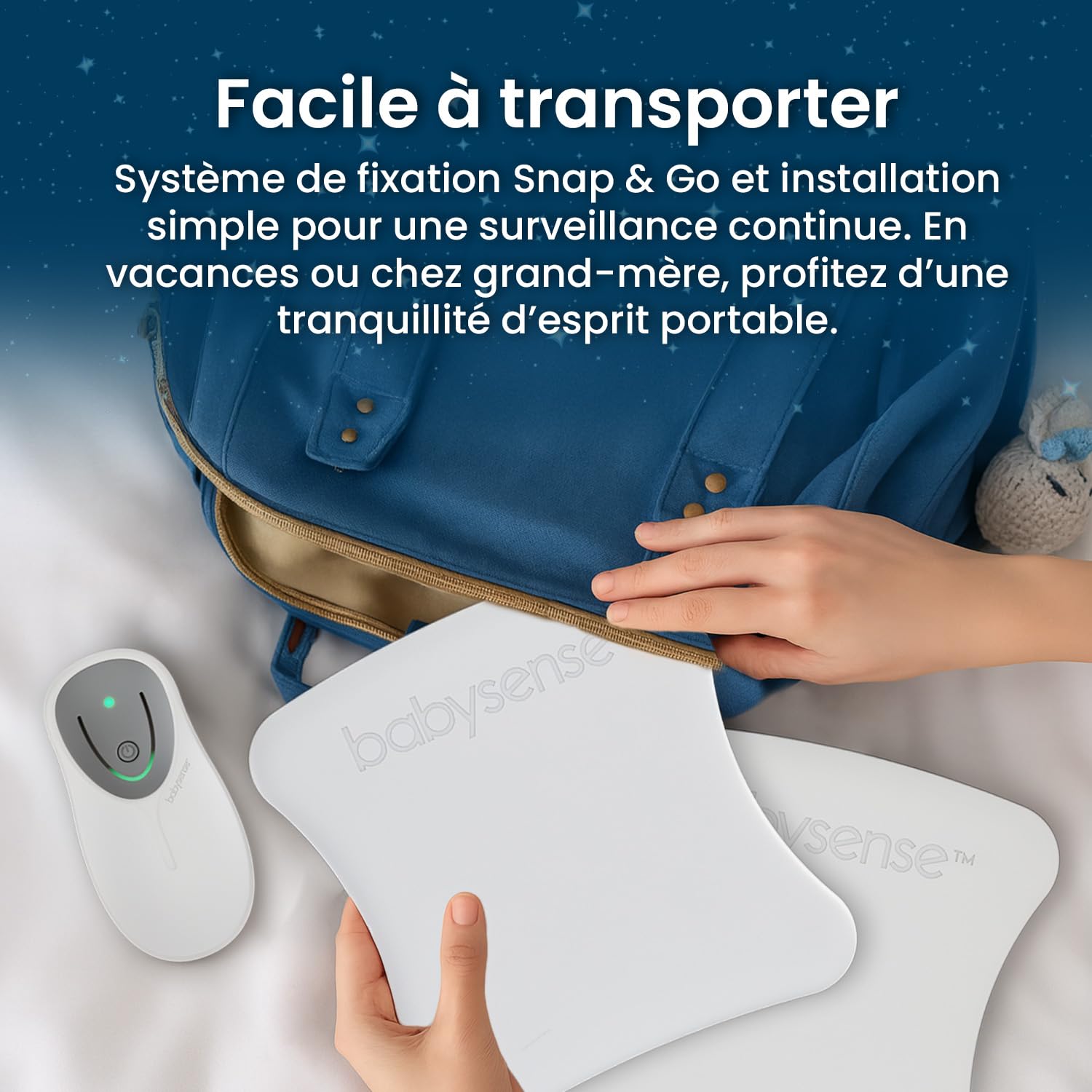Moniteur de Mouvement pour Bébé - Babysense 8, pour Usage Domestique, Alerte en Temps Réel en Cas d'Absence de Mouvements, Détecte et Notifie Les Irrégularités, Couverture Complète avec 2 Capteurs