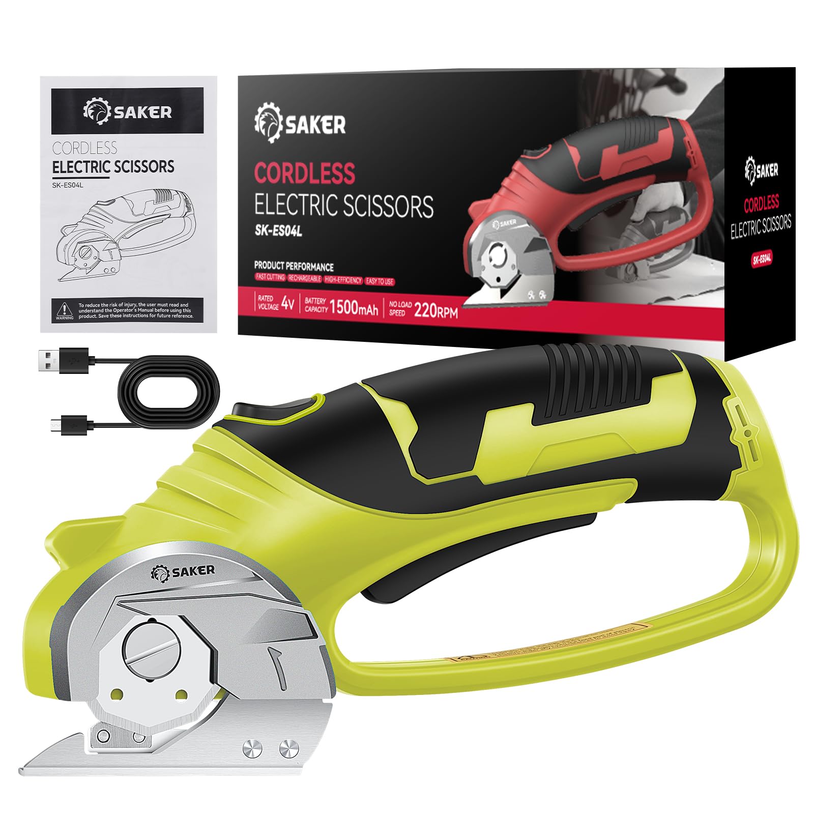 Saker Box Cutter Electric Cordless: Card board Cutter Scissors for Fabric Leather Paper Plastic - Cardboard Cutting Tool with 4V Recharged Battery -