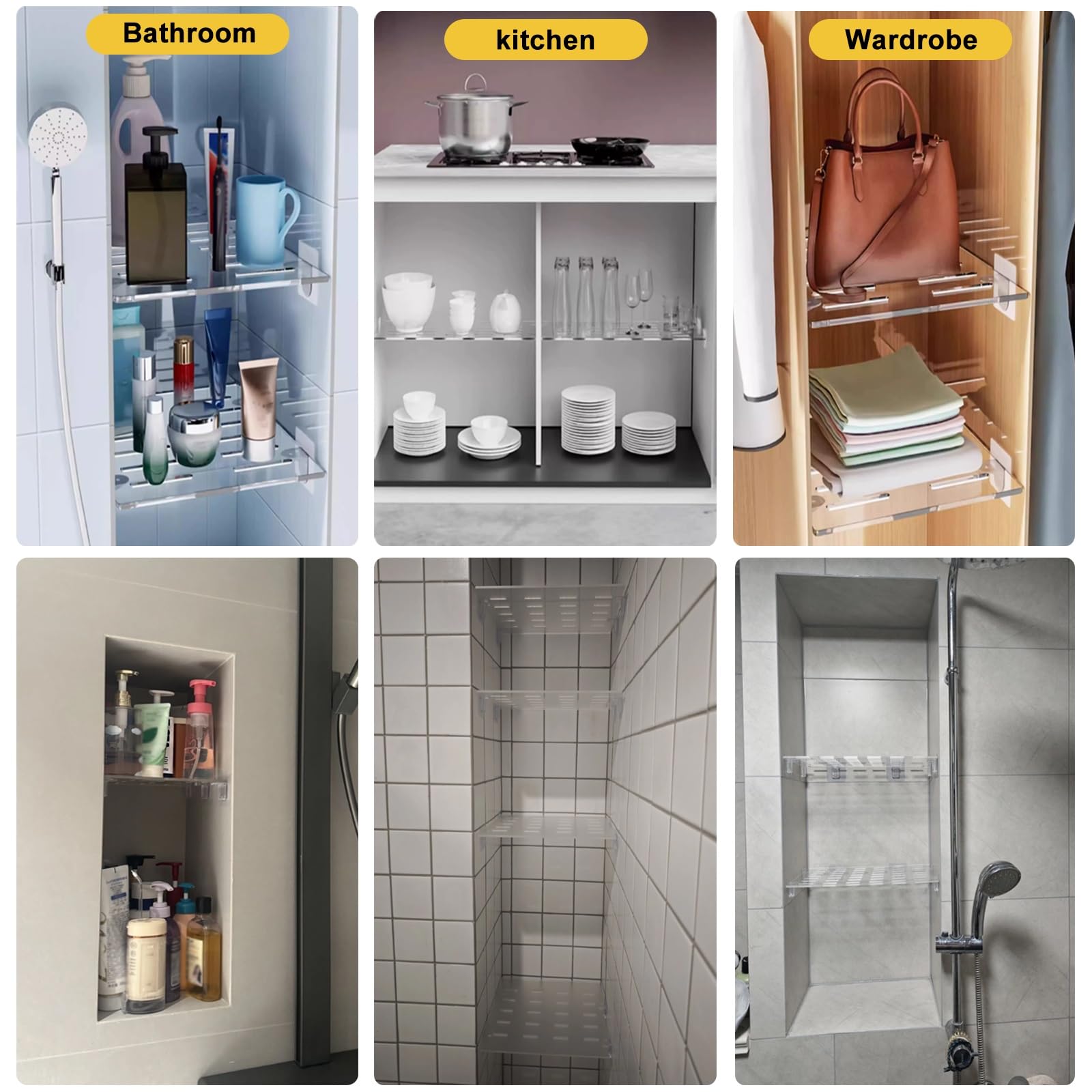 Estante rectangular personalizado para nichos de ducha de azulejos, lámina de drenaje acrílico transparente de 5/8 mm, inserto de estantería recortada para armario