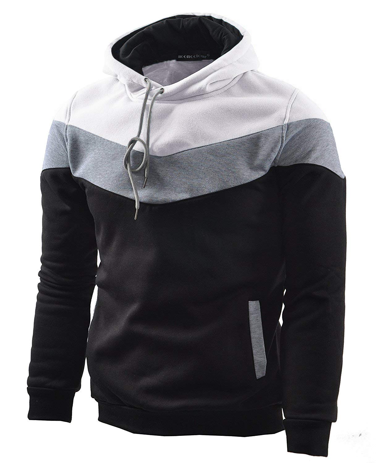 Mooncolour Mens Novelty Color Block Hoodies Cozy Sport Outwear White Black