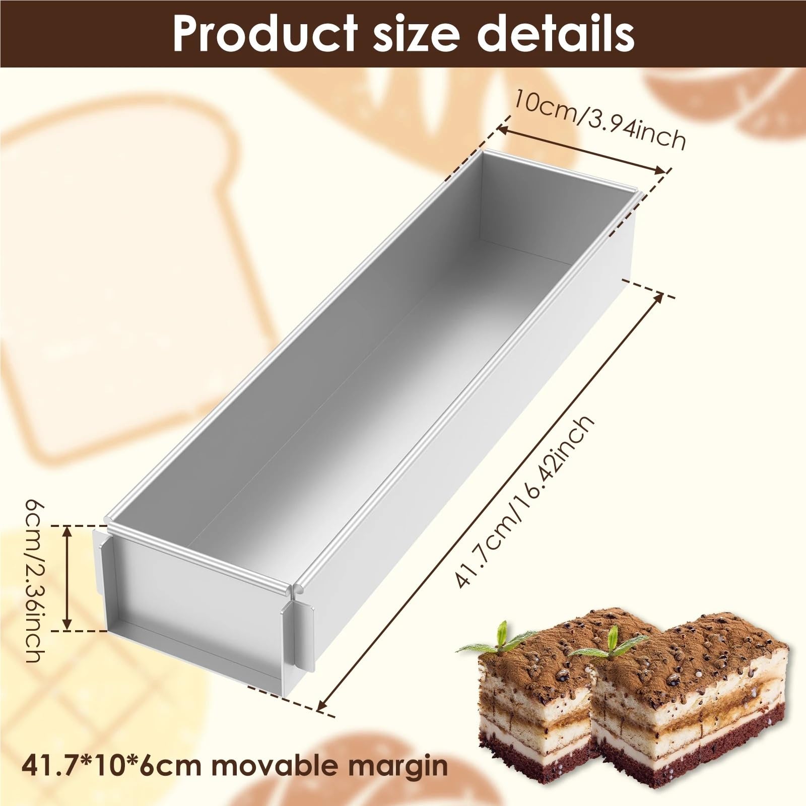 Molde for pasteles antiadherente rectangular de aleación de aluminio | Bandeja de horno multifuncional for tiramisú y tarta de queso(Non detachable)