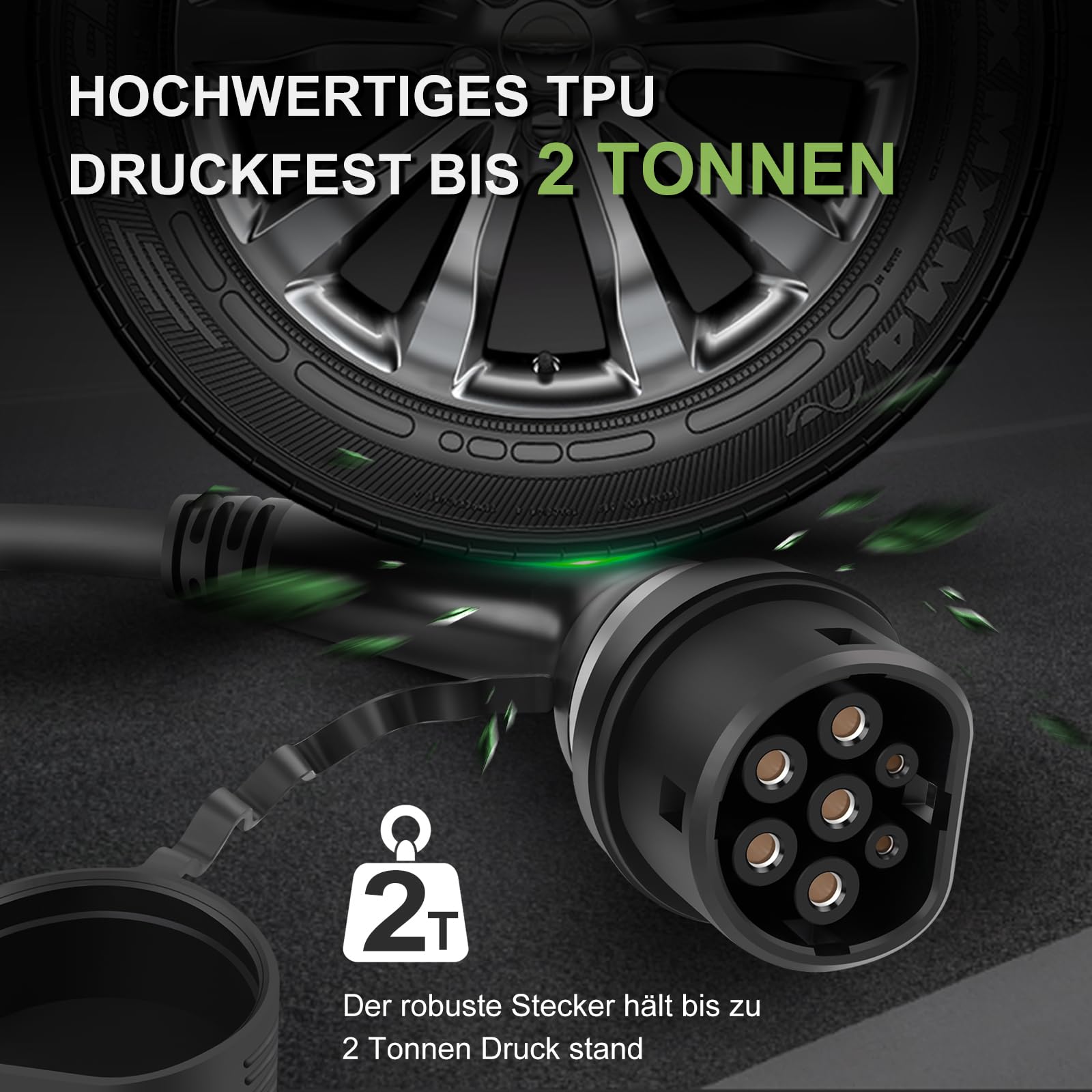 Typ 2 Ladekabel für Elektrofahrzeuge, 22 kW, tragbares 3-Phasen 32A,Mennekes Mode 3 Ladekabel für EV und PHEV (5M Gerades Kabel)