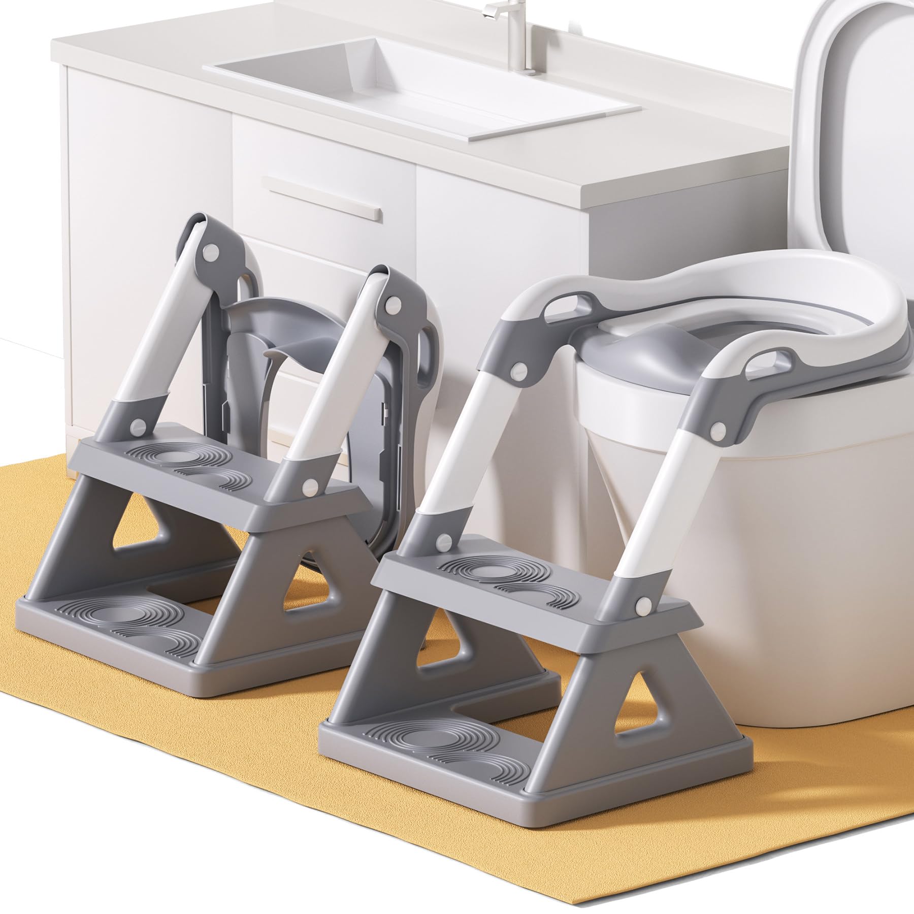 Potty Training Seat with Step Stool, Upgraded 2 in 1 Potty Training Toilet for Boys Girls, 3" Splash Guard, Anti-Slip Pads, Adjustable Height, Collapsible Toddler Toilet Seat with Steps