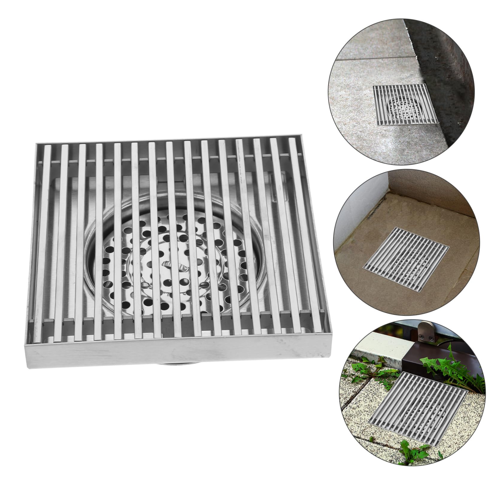 NUOBESTY Desagüe De Suelo De Acero Inoxidable para Patio Grande Cuadrado Colector De Pelo Rejilla De Ducha para Baño y Suelo para Duchas Al Aire