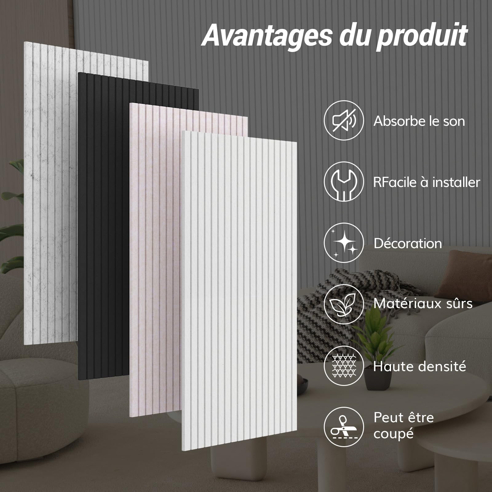 Akoestische Suede Solid Panelen 280 x 60 x 2.4 cm - Snow Beige