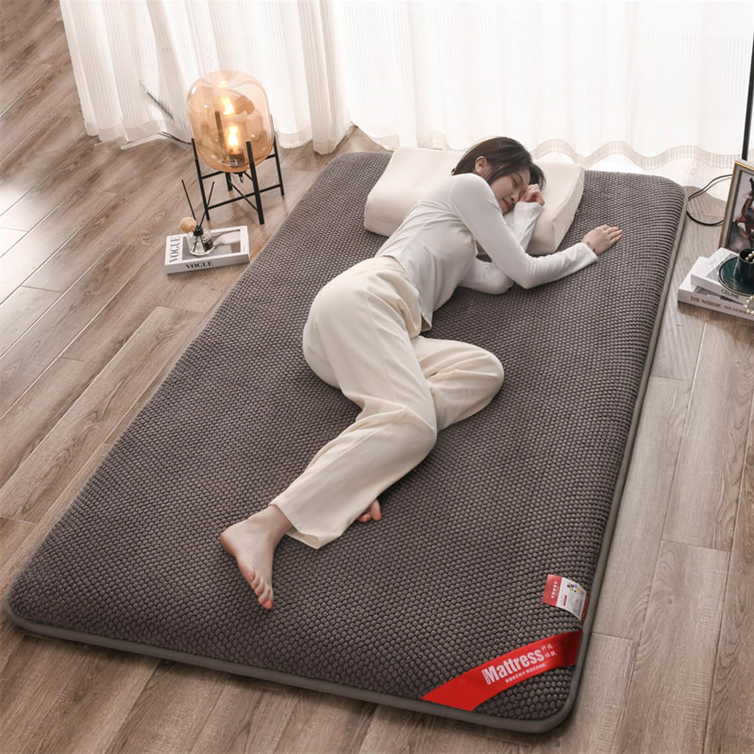 Rollen Sie Oben Futon-Bodenmatratze,Japanische Futonmatratze Für Kinder,Schlafmatratze Für Den Boden,Campingzelt 4cm Dick Isomatte,Tatami-Futonbett Matratzenauflage,Grau,100x200cm 39x79in