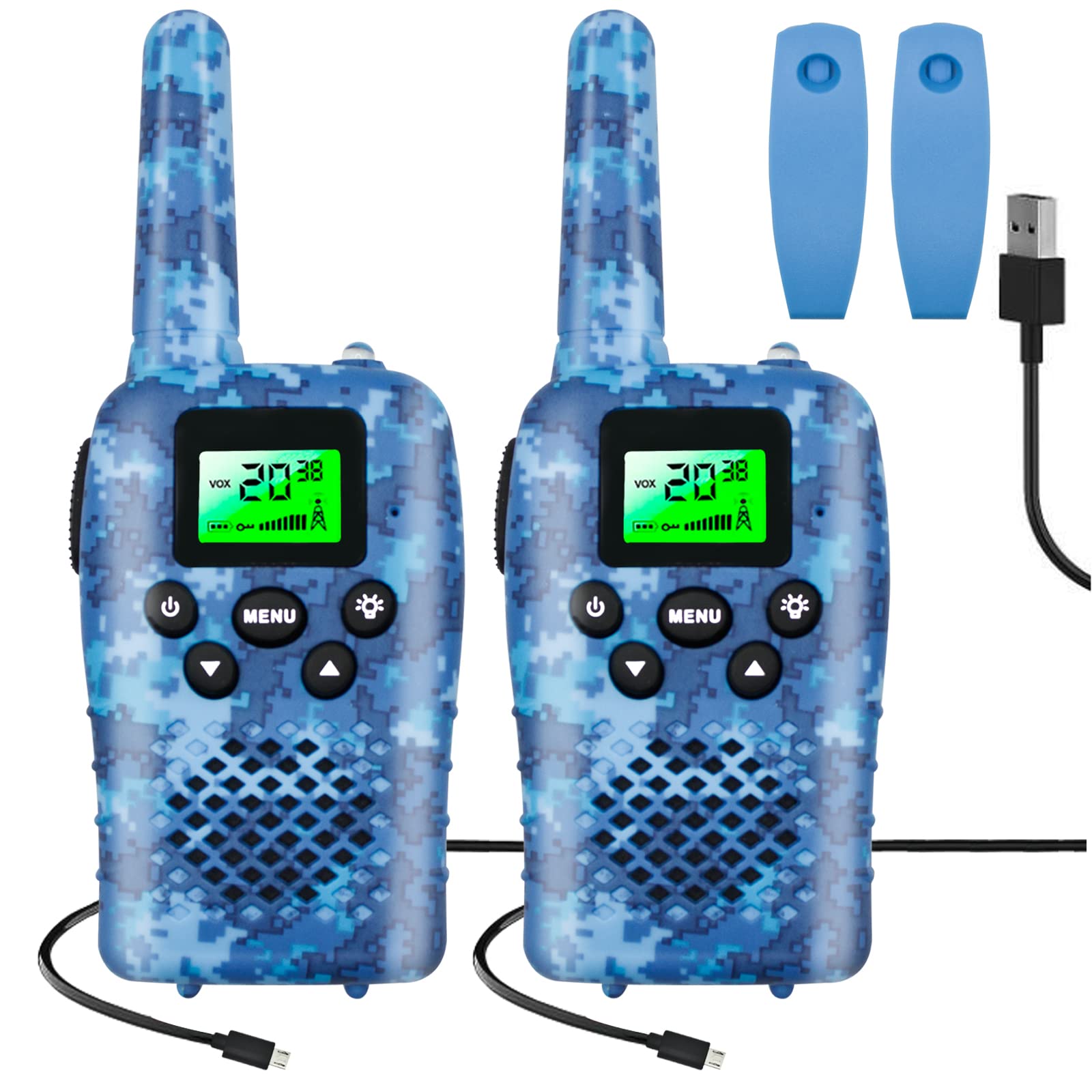 トランシーバー 2台セット USBケーブル充電 t18 トランシーバー wesTayin 隔離用 トランシーバー こども向け 免許不要 特定小電力トランシーバー VOXハンズフリー トランシーバー 総務省技術基準適合商品 青迷彩 2台セット