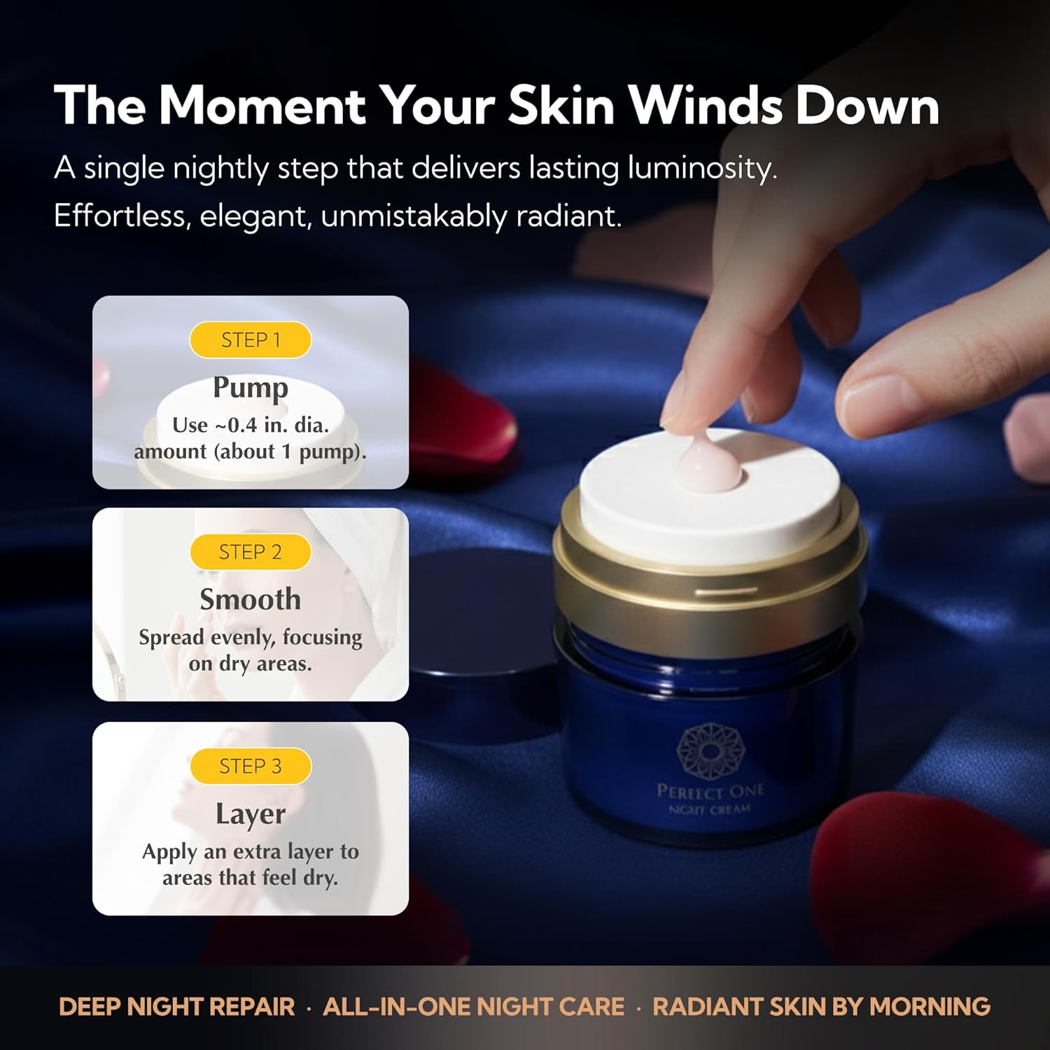 PERFECT ONE Night Cream – Japanese Anti-Aging Moisturizer with Collagen & Hyaluronic Acid | Hydrating, Firming, and Replenishing Night Face Cream for Radiant, Glowing Skin | 1.16 oz - Image 6