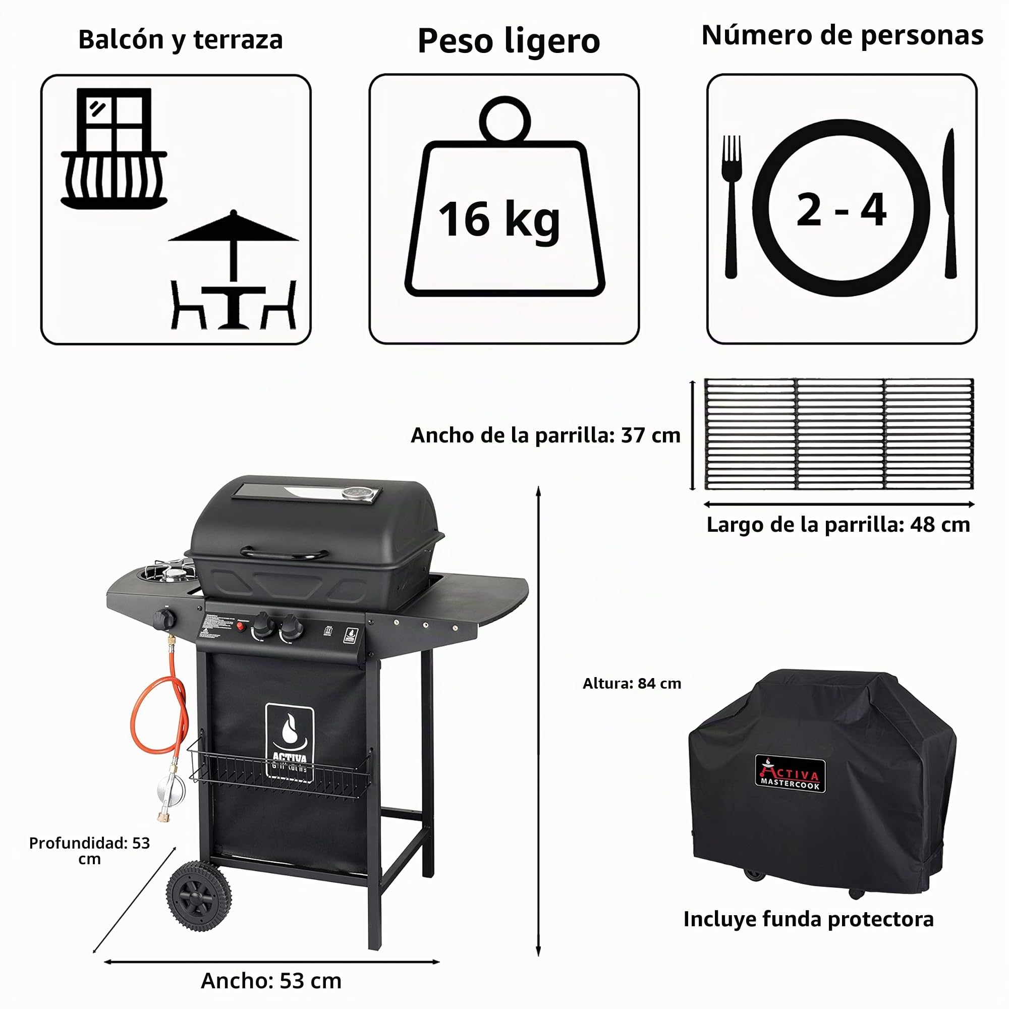 ACTIVA - Halifax, Barbacoa de gas con piedra volcánica
