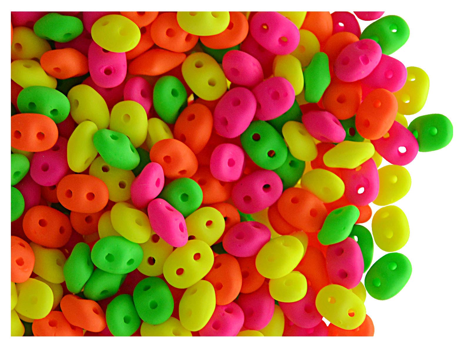 10 Grams (0,35 Ounces) Czech Two-Hole Seed Beads SuperDuo 2.5x5 mm Neon Matte Mix