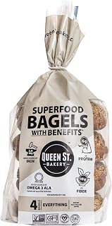 Queen St. Bakery Everything Superfood Bagels - Gluten-Free Vegan High Protein 6g & Fiber 10g, Allergen-Free 4 Pack