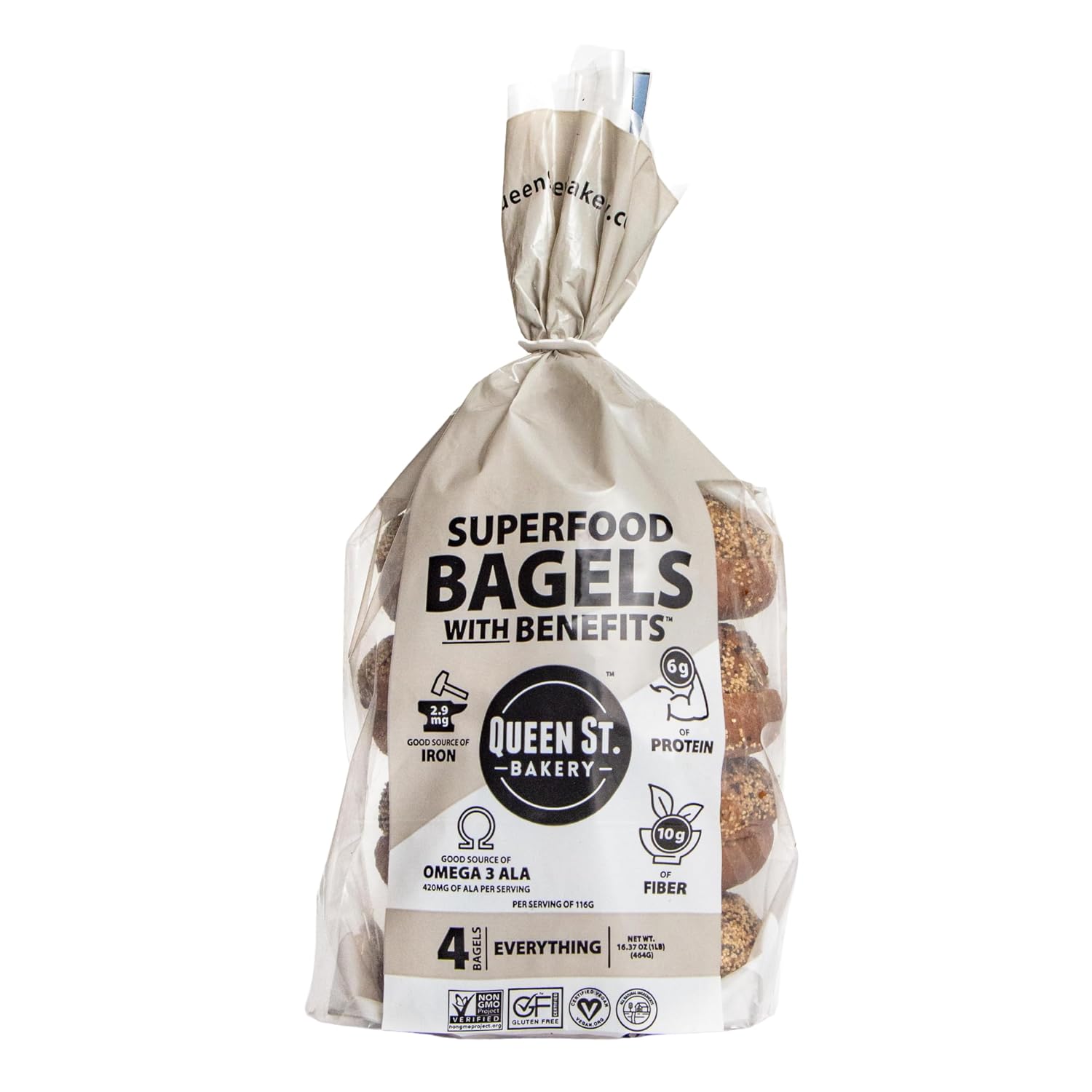 Queen St. Bakery Everything Superfood Bagels - Gluten-Free Vegan High Protein 6g & Fiber 10g, Allergen-Free 4 Pack