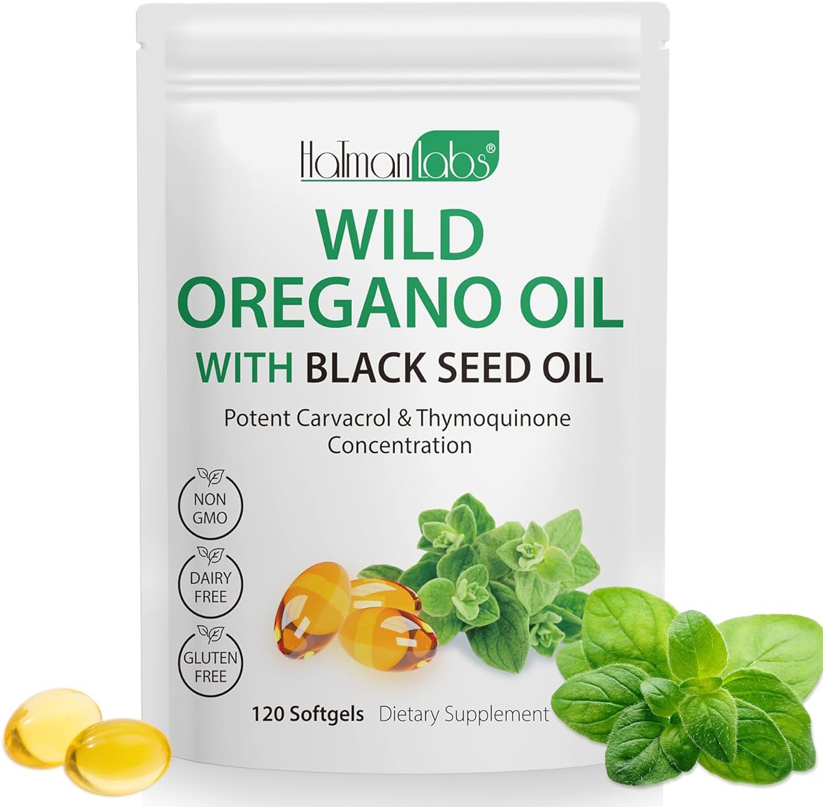 120PCS Oil of Oregano with Black Seed Oil Boosts Immune Oregano Oil Capsules Organic, Chlorophyll, Fast Absorption, GMP Certified