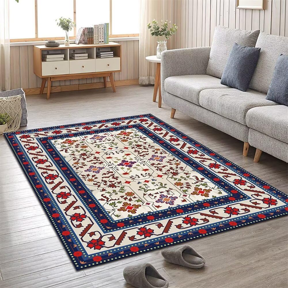 Tapis de salon antidérapant bleu et rouge résistant 140x210 cm