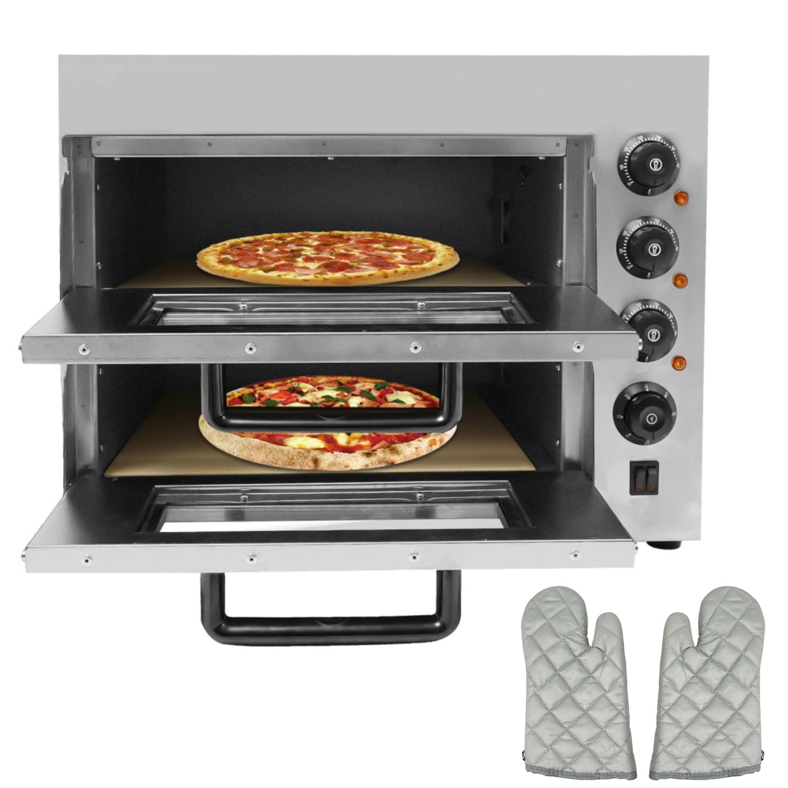 Kommerzieller Elektrischer Pizzaofen 2-lagig 50-350℃ Backofen Pizzaofen, 3000W Mehrzweck-Pizzamaker Indoor Gastro Steinbackofen für die Arbeitsplatte