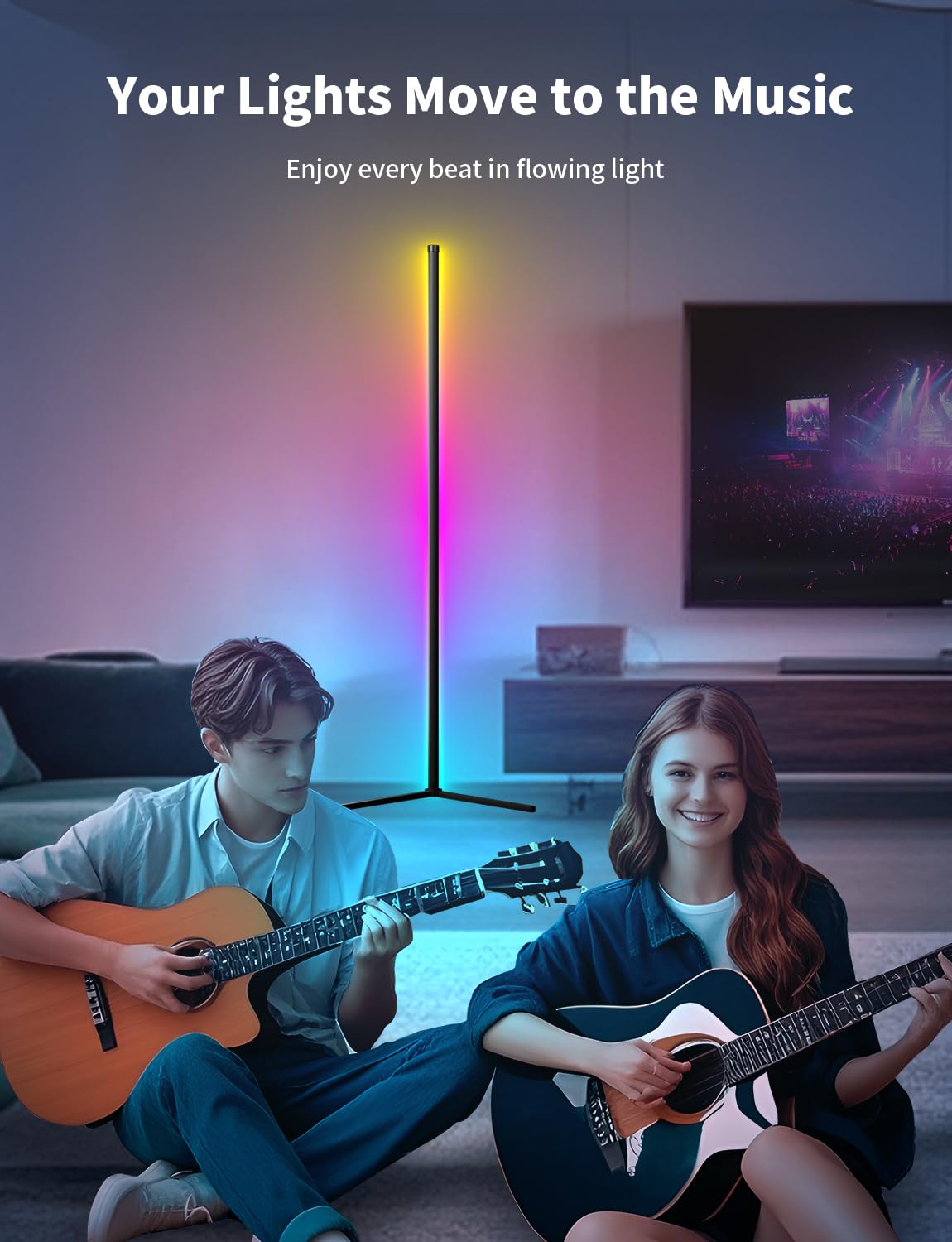 Lampa stojąca LED, 159 cm, RGB, ściemniana za pomocą pilota zdalnego i aplikacji, 16 milionów kolorów, synchronizacja muzyki i timer, DIY lampa stojąca LED (159cm Bluetooth)
