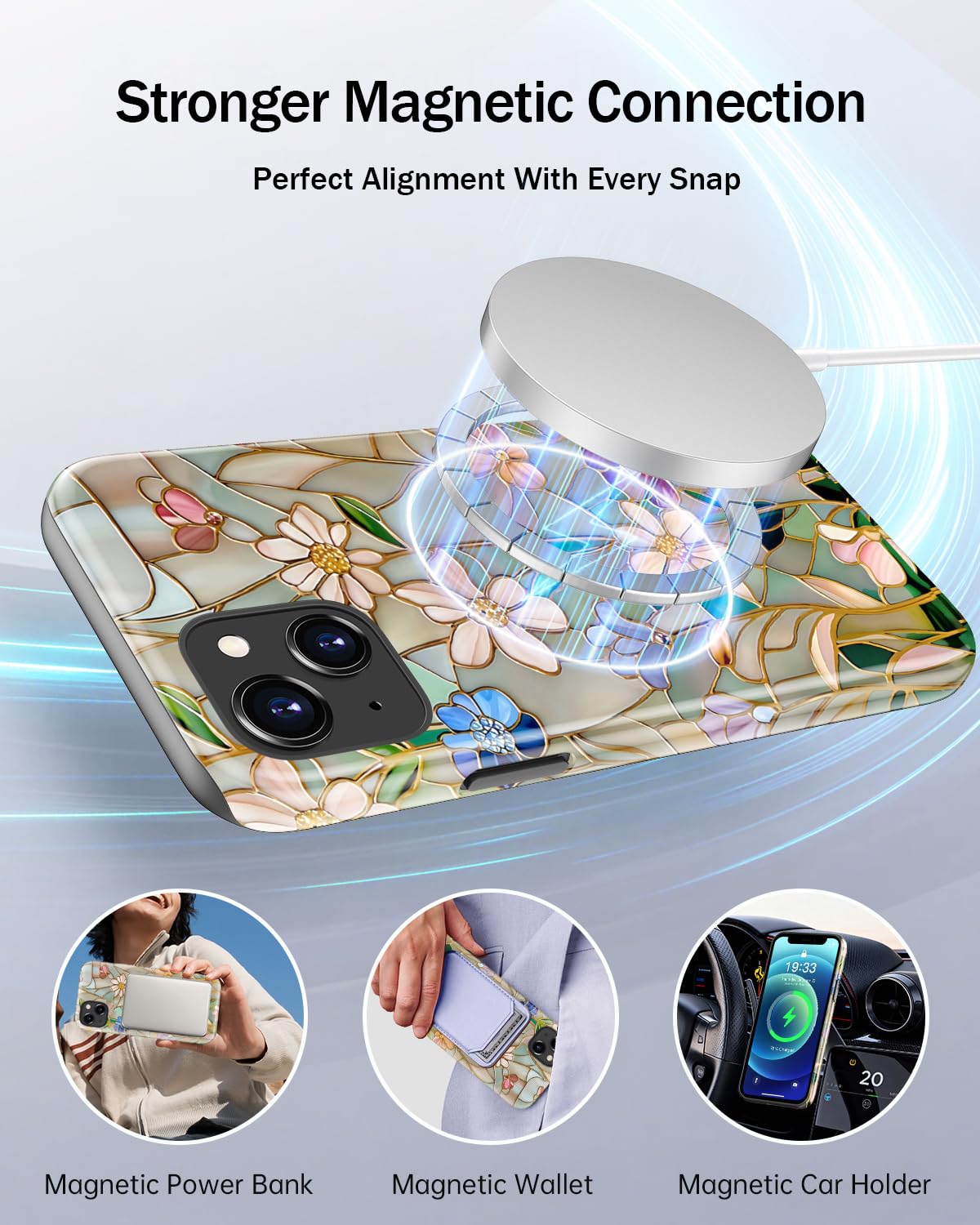 Goodon for iPhone 13 Mini Case - Wireless Charging Compatible - Dual-Layer Hard Shell & Silicone Cover - Aesthetic Y2K Protective Case with Cute Wildflower Designs - Vintage Floral Tapestry Pattern - 4