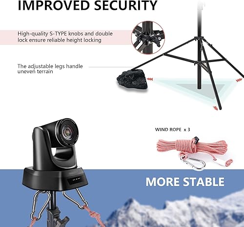 Miniatura 6 de RAUBAY Soporte de trípode de 24 pies de alto, trípode de video para cámara deportiva de alta resistencia, soporte de luz grande de aleación de