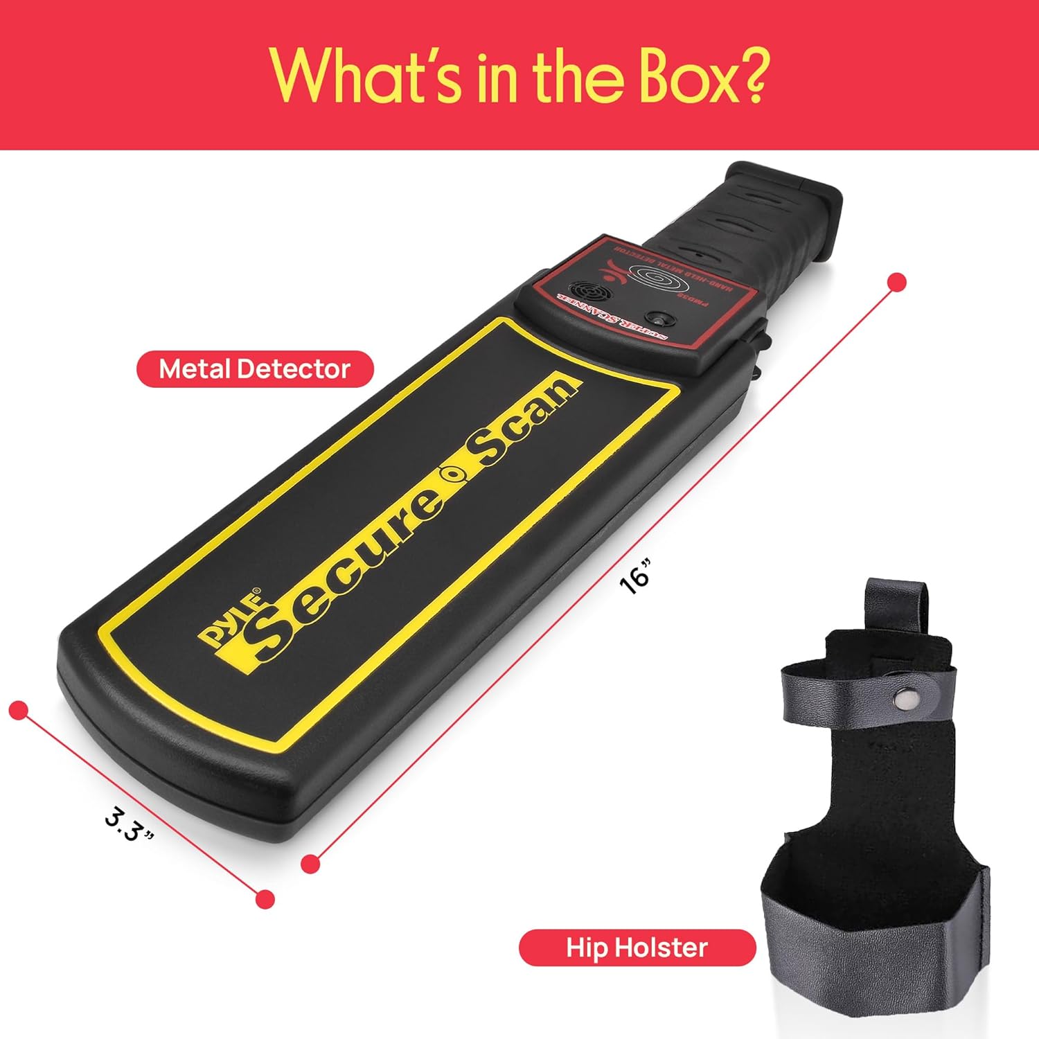 Pyle Handheld Metal Detector Security Wand - Portable Battery Operated Super Security Scanner w/ Adjustable Sensitivity, Sound Vibration Alerts, Detects Weapons, Knives and Other Metal Objects