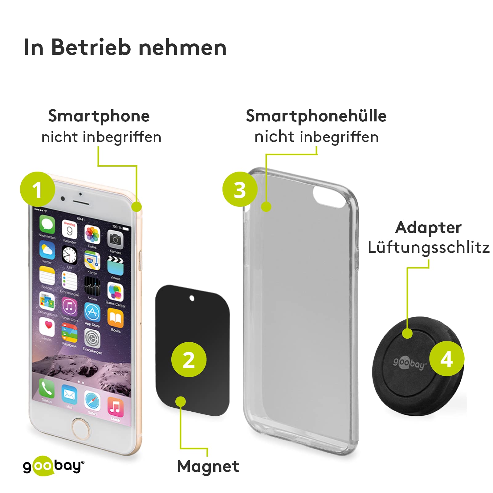 Goobay 47145 zestaw uchwytów magnetycznych/uchwyt na telefon komórkowy do wentylacji samochodowej/uniwersalny/Slim Design do uchwytu samochodowego smartfona, czarny